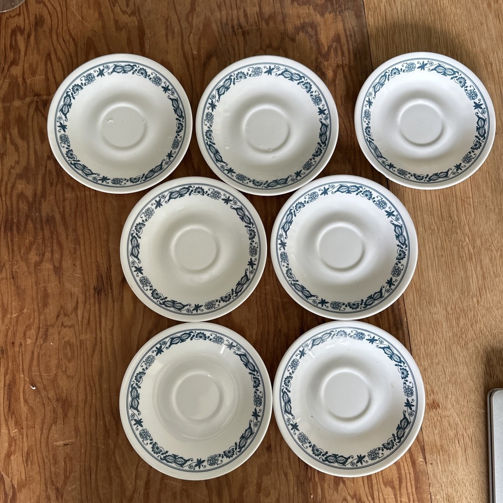 Set Of 7 Vintage 1970's  Corning Corelle Old Town Blue Saucers - 6-1/8" Wide